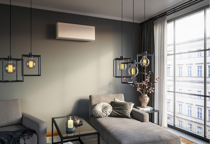 Innedelen av Daikin Stylish II högt upp på väggen