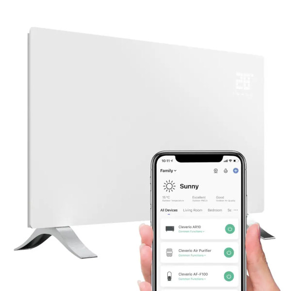 Cleverio element på 2000 W med tillhörande app för fjärrstyrning
